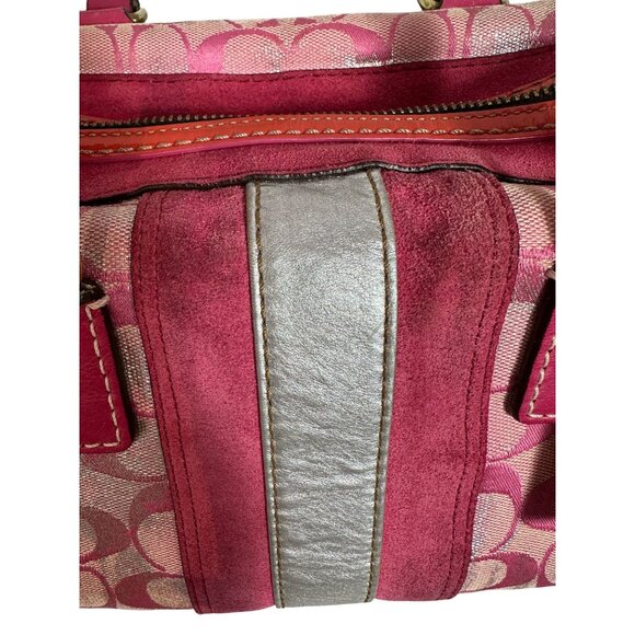 Vintage Coach Signature Pink Metallic Silver Splash Boston Satchel Bag Y2K 2186 - Picture 13 of 16